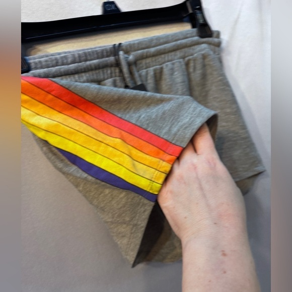 Chaser lounge knit shorts size small. NWT- gray with rainbow stripes on sides - Picture 4 of 6